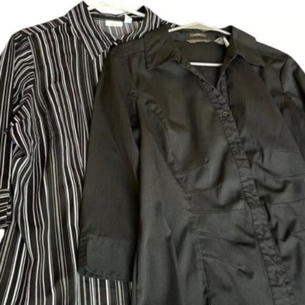 Women's Two Casual/Business Button Down Black/White Blouses XL GUC #M-061